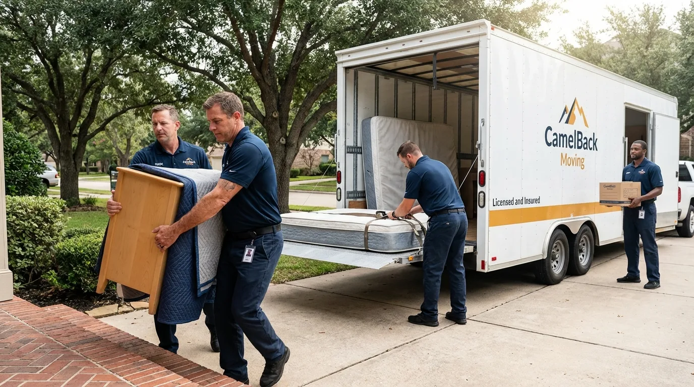 Crew loading residential truck for cross-state move from Fairfield Bay, AR