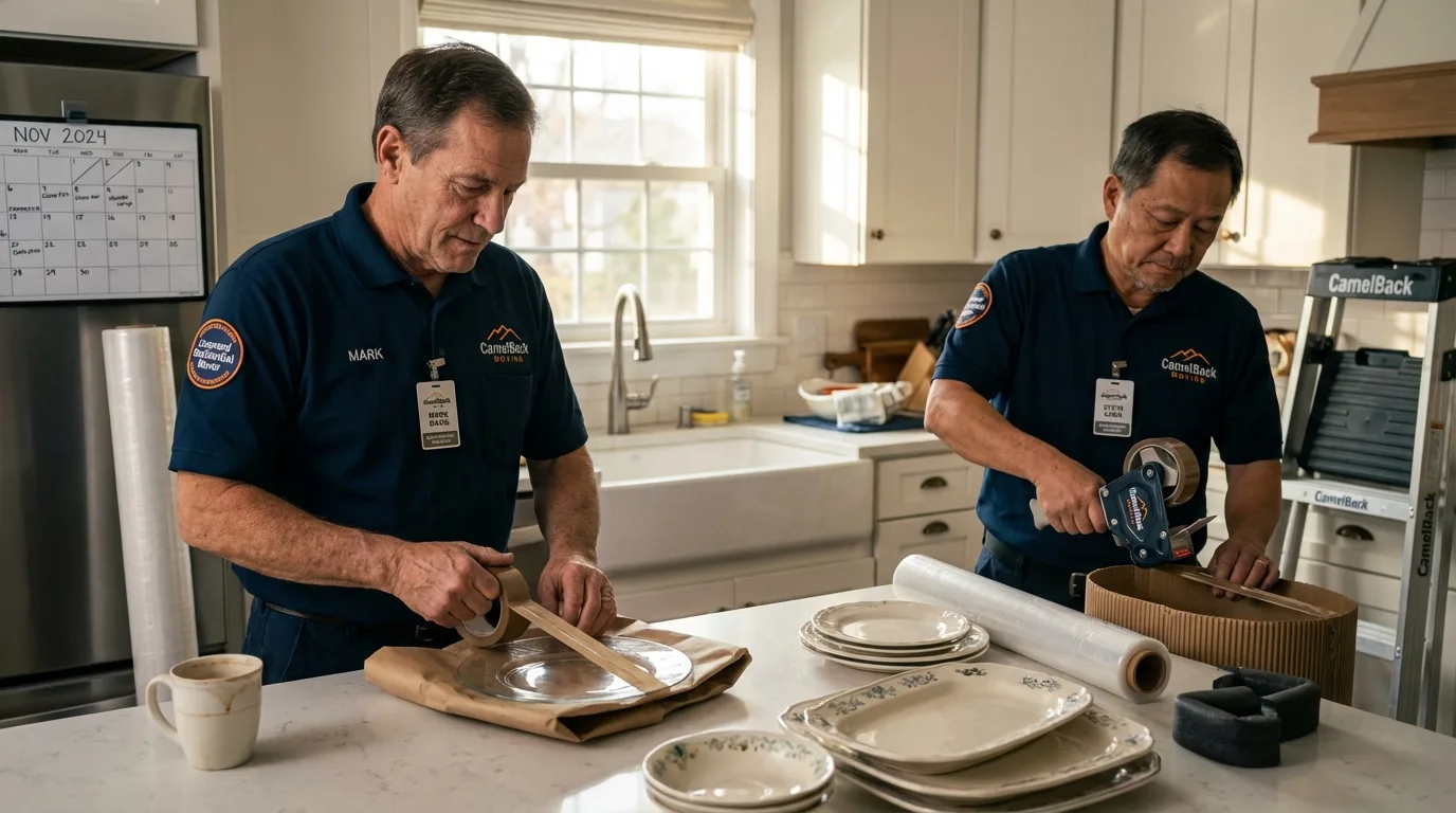 Professional crew packing kitchen dishware in Fairfield Bay, AR